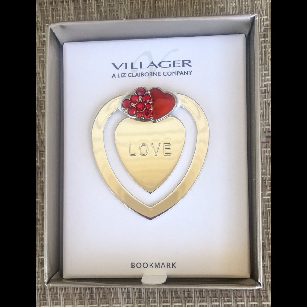 NIB - Villager Liz Claiborne Bookmark, Heart Shaped Silver